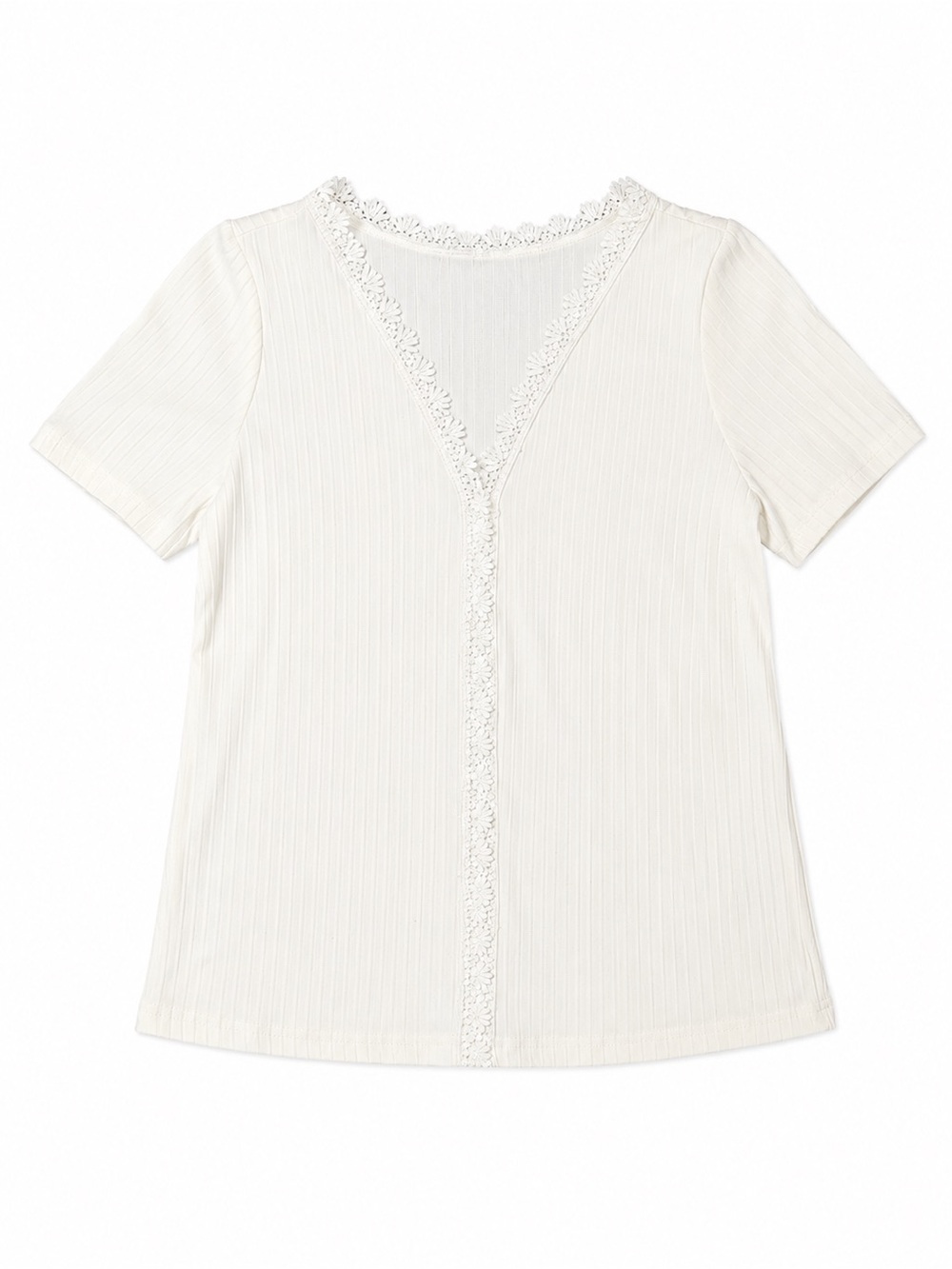 White V-neck Lace Trims Tops
